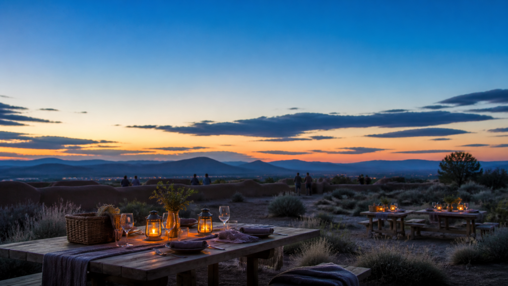 Illustrative high-desert arts evening reflecting Santa Fe's culture and landscape.